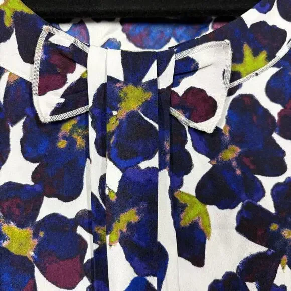 Ann Taylor Womens XS Bow Top Blouse White Purple Floral Botanical Sleeveless - Picture 6 of 9